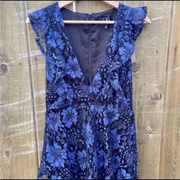 Navy Blue Molinetto Lace Ruffled Tiered Maxi Dress 🌿 - Picture 4 of 11